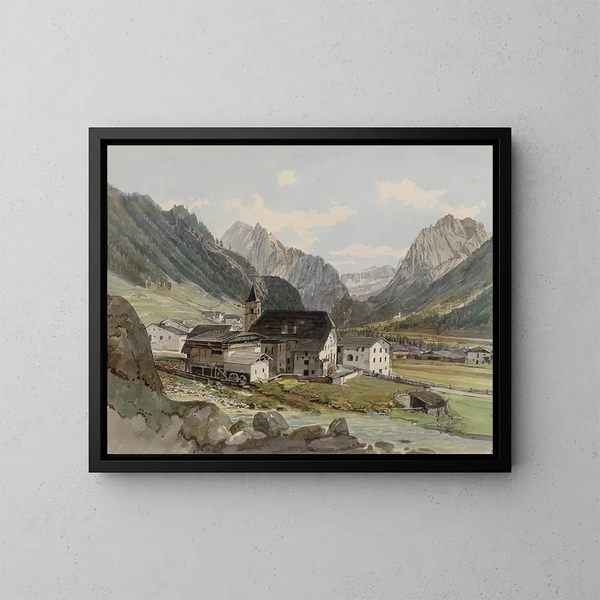 Dorf mit einer kleinen Fabrik - Thomas Ender — gerahmtes Bild an der Wand