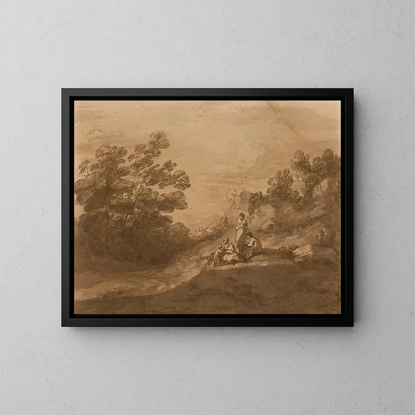 Figuren, die in einer bewaldeten Landschaft ruhen - Thomas Gainsborough — gerahmtes Bild an der Wand