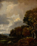 Landschaft mit Bäumen und einem Feld, einem Kirchturm in der Ferne - Thomas Gainsborough — Ansicht des Kunstwerks
