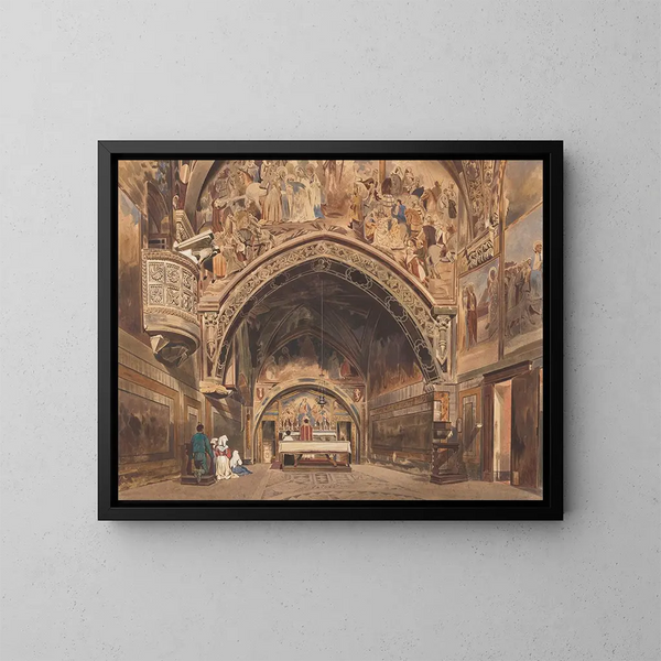Innenansicht der Kirche Saint-Benoît in Subiaco bei Rom - Thomas Hartley Cromek — gerahmtes Bild an der Wand