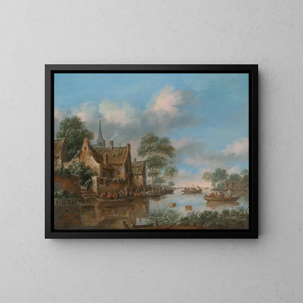 Ein Flusslandschaft mit Fischern - Thomas Heeremans — gerahmtes Bild an der Wand