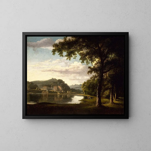 Landschaft mit Blick auf den Fluss Wye - Thomas Jones — gerahmtes Bild an der Wand