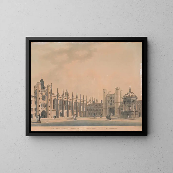 Großes Gemälde der Grand Cour und der Kapelle der Universität Cambridge - Thomas Malton der Jüngere — gerahmtes Bild an der Wand