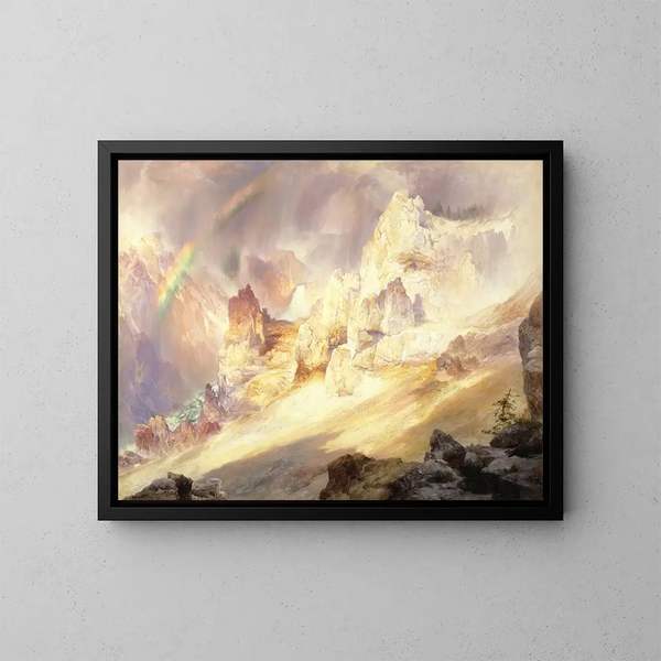 Regenbogen über dem Grand Canyon von Yellowstone - Thomas Moran — gerahmtes Bild an der Wand