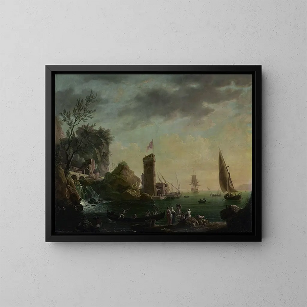 Ein mediterranes Hafenbild mit Fischern im Vordergrund - Thomas Patch — gerahmtes Bild an der Wand