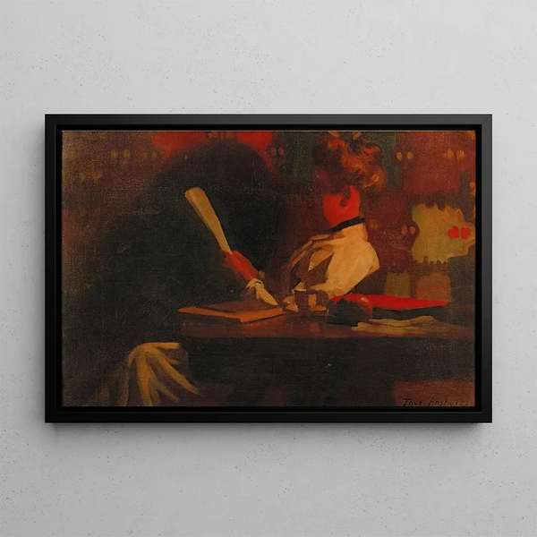 Frau liest in einem Interieur - Thomas Pollock Anshutz — gerahmtes Bild an der Wand