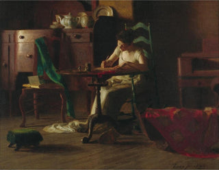 Frau, die an einem Tisch schreibt - Thomas Pollock Anshutz — Ansicht des Kunstwerks