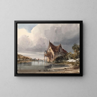 Thomas Shotter Boys - A River and Cottage with White Paling.webp