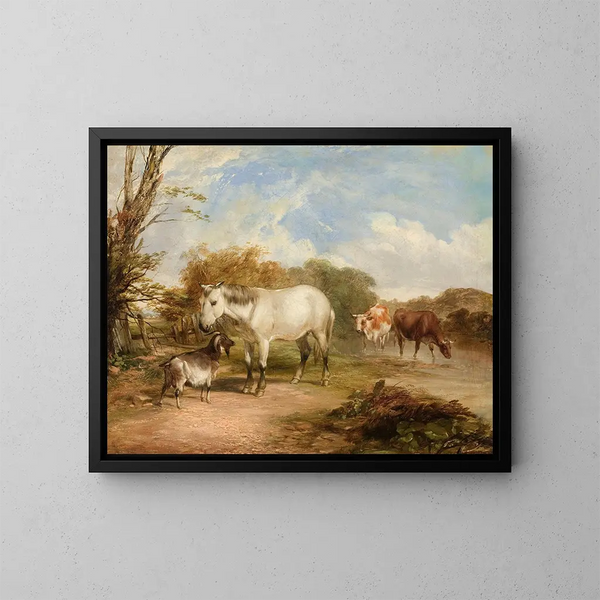Szenen aus der Landschaft mit einem Pferd - Thomas Sidney Cooper — gerahmtes Bild an der Wand