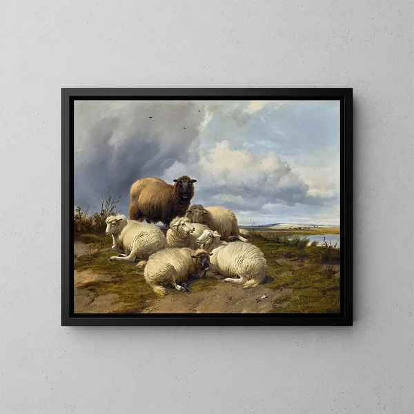 Die aufziehende Sturm in den Wiesen von Canterbury - Thomas Sidney Cooper — gerahmtes Bild an der Wand