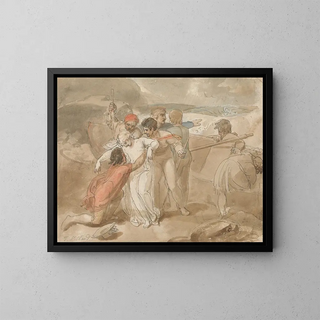 Thomas Stothard - A Woman Rescued from the Sea and Assisted Ashore Rowing Boat and Rescuers in Background.webp