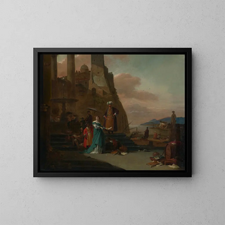 Thomas Wijck - Elegant figures including a man in Turkish dress on the quay of a Mediterranean port.webp