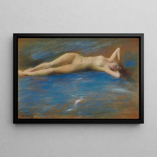 Figur einer nackten jungen Frau liegend - Thomas Wilmer Dewing — gerahmtes Bild an der Wand