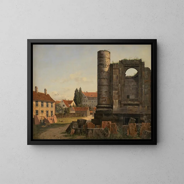 Ansicht von Marmorpladsen mit den Ruinen der unvollendeten Kirche von Frederiks in Kopenhagen - Thorald Læsøe — gerahmtes Bild an der Wand