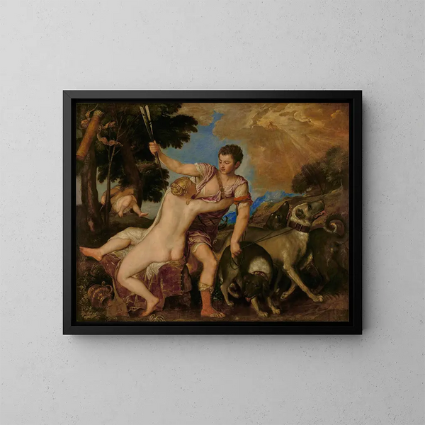 Venus und Adonis - Titien — gerahmtes Bild an der Wand