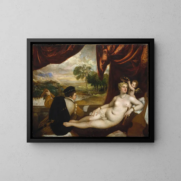 Venus und der Lautenspieler - Titian — gerahmtes Bild an der Wand