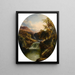 Landschaft mit grünen Bäumen am Wasserfall - Tom Seymour — gerahmtes Bild an der Wand