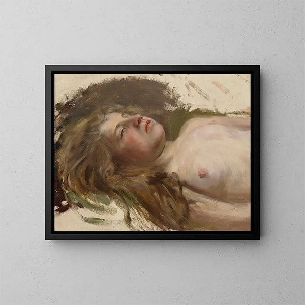 Tanz der Blätter von Varisvien, Skizze eines Frauenporträts in Rückenlage - Torsten Wasastjerna — gerahmtes Bild an der Wand