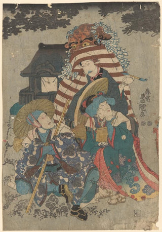 Toyokuni Utagawa - Three Figures One with Animal Head Dress.webp