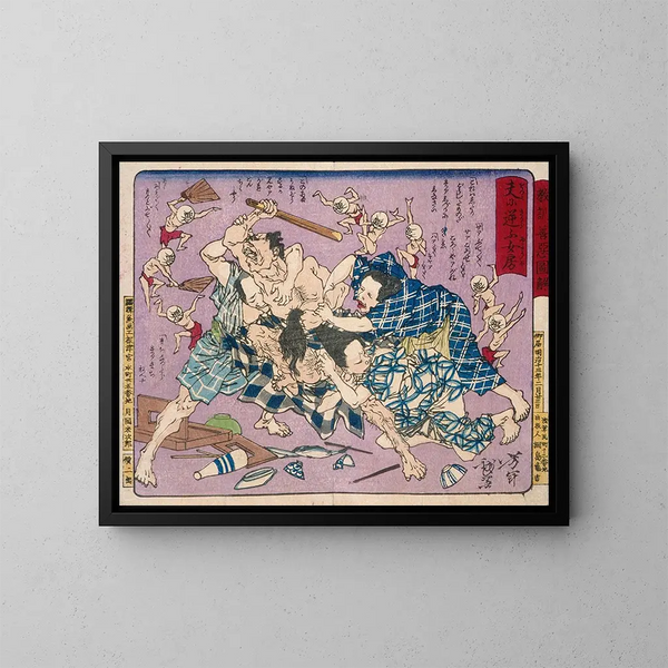 Frau desobediente und andere moralische Lektionen des Guten und Bösen - Tsukioka Yoshitoshi — gerahmtes Bild an der Wand