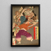 Hj Takatoki, Herr von Sagami, der die Tengu mit seinem Fächer abwehrt - Tsukioka Yoshitoshi — gerahmtes Bild an der Wand