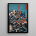 Konda Teihachir Tadakazu und Makara Jrzaemon Naozumi im Kampf am Wasser - Tsukioka Yoshitoshi — gerahmtes Bild an der Wand