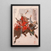 Sahyenosuke Minamoto no Yoritomo, der einen Feind zu Pferd angreift - Tsukioka Yoshitoshi — gerahmtes Bild an der Wand
