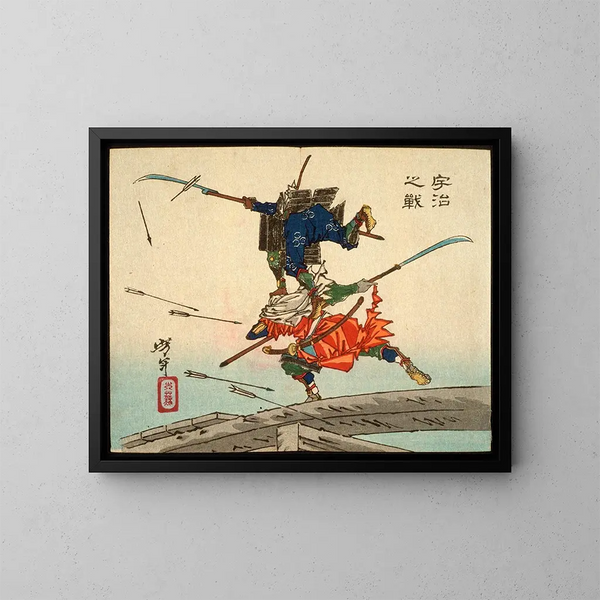 Die Schlacht am Uji-Brücke - Tsukioka Yoshitoshi — gerahmtes Bild an der Wand