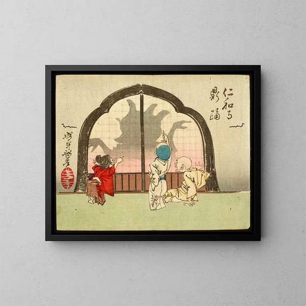 Der tanzende Topf im Tempel Ninnaji - Tsukioka Yoshitoshi — gerahmtes Bild an der Wand