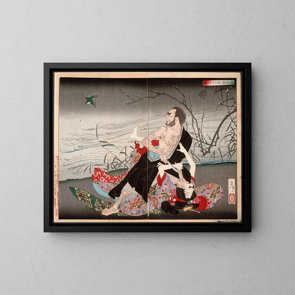Der Priester Daijin tötet Umegae - Tsukioka Yoshitoshi — gerahmtes Bild an der Wand
