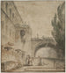 Ein Palast mit einer Bogenbrücke, eine römische Villa - Hubert Robert — Ansicht des Kunstwerks