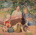 Eine Frau mit Kindern unter einem Apfelbaum - Hans Olde — Ansicht des Kunstwerks
