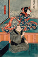 Arashi Otohachi III in Makanaibaba Okuma und Iwai Kumesabur II in der Tochter von Manchs Okoma - Utagawa Kunisada Toyokuni III — Ansicht des Kunstwerks