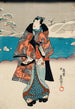 Mann in Mode, der den Schnee beobachtet - Utagawa Kunisada Toyokuni III — Ansicht des Kunstwerks