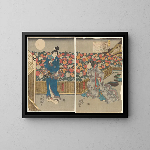 Nachtszene im grünen Haus oder Yoshiwara - Utagawa Kunisada Toyokuni III — gerahmtes Bild an der Wand