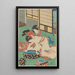 Frau, die sich über eine Badewanne beugt, die von ihrer Dienerin gebadet wird - Utagawa Kunisada Toyokuni III — gerahmtes Bild an der Wand