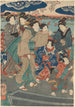 Sept Figuren weiblich zwei Regenschirme Fluss im Hintergrund - Utagawa Kuniyoshi — Ansicht des Kunstwerks