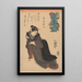 Frau im Kimono mit kariertem Muster, Arme akimbo - Utagawa Kuniyoshi — gerahmtes Bild an der Wand