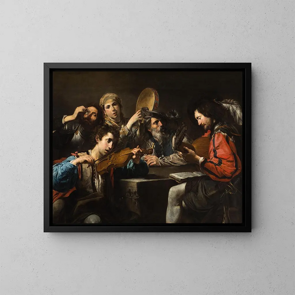 Eine musikalische Feier - Valentin de Boulogne — gerahmtes Bild an der Wand