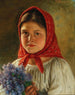 Ein Mädchen mit einem Fliederstrauß - Vasili Timofeevich Timofeev — Ansicht des Kunstwerks