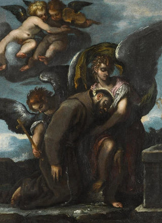 Veronese School - Saint Francis supported by angels.webp