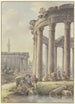 Caprice architektonisch Ruinen eines runden Tempels mit der Trajanssäule im Hintergrund - Victor Jean Nicolle — Ansicht des Kunstwerks