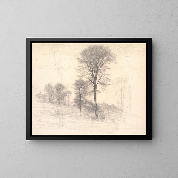 Landschaft mit verstreuten Bäumen bei Ryet in der Nähe von Farum - Vilhelm Hammershøi — gerahmtes Bild an der Wand