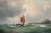Bateaux de pêche au large d'une côte rocheuse un bateau à vapeur au loin - Vilhelm Melbye — Ansicht des Kunstwerks