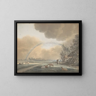 Vincent Jansz van der Vinne - Landscape with a Rainbow over a Farmhouse and Distant Village.webp