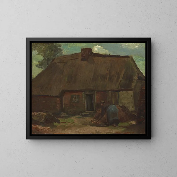 Cottage avec femme paysanne en train de creuser - Vincent van Gogh — gerahmtes Bild an der Wand