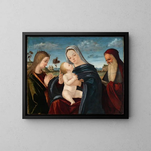 Marie mit dem Kind und den Heiligen Katharina und Hieronymus - Vittore Carpaccio — gerahmtes Bild an der Wand