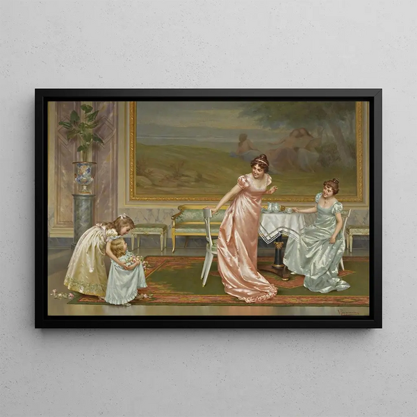 La Partie de thé - Vittorio Reggianini — gerahmtes Bild an der Wand
