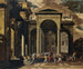 Ein Laune der Außenansicht eines kunstvoll gestalteten Palastes mit Petrus, der die Lahmen heilt - Viviano Codazzi — Ansicht des Kunstwerks