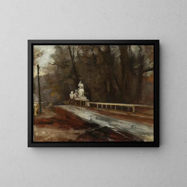 Brücke mit der Statue von Sobieski an der Agrykola - Władysław Podkowiński — gerahmtes Bild an der Wand